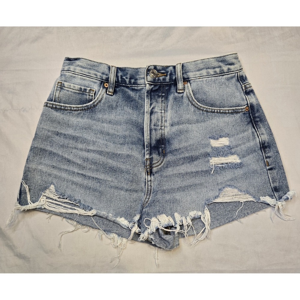 Pacsun Womens Denim High Rise‎ Vintage Shorts Blue Light Wash Distressed 27 X 2"